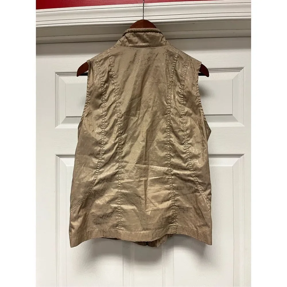 Zenergy by Chicos Tan Animal Print Nylon Vest sz 2 or L EUC Mob Wife Chic